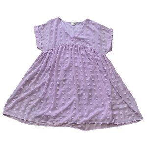 Peach Love California Purple Swiss Dot Babydoll Chiffon Large Short Sleeve Dress